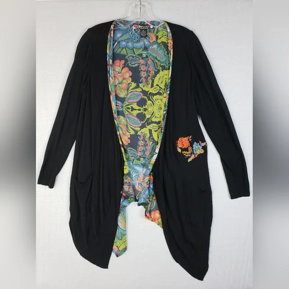 Desigual Amor Cardigan Embroidered Art-to-Wear Waterfall Draped Front size L - Picture 2 of 16